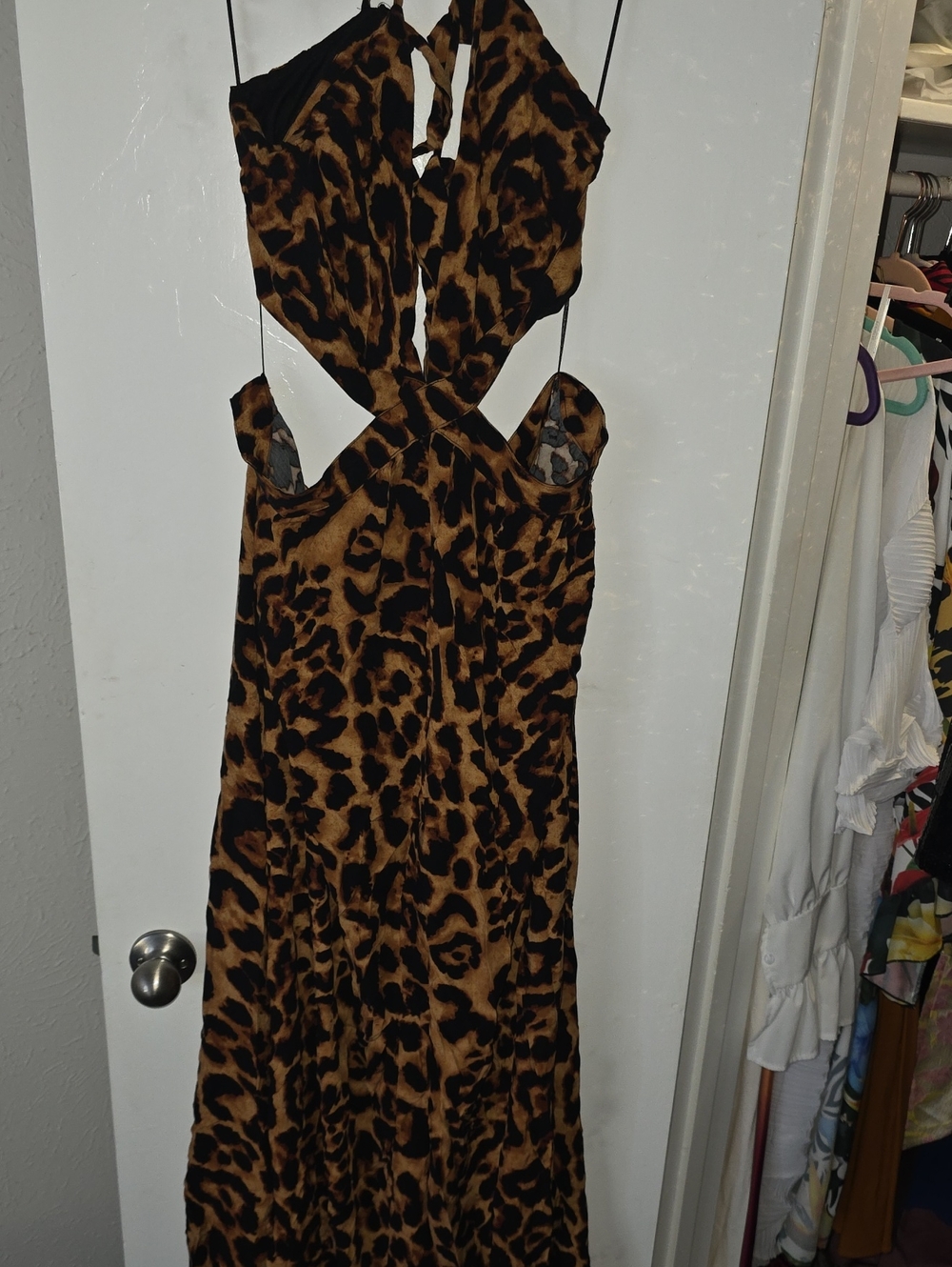 Fashion Nova Leopard Print Backless Cutout Maxi Dress - Brown & Black